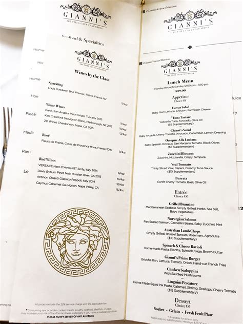 versace mansion lunch menu